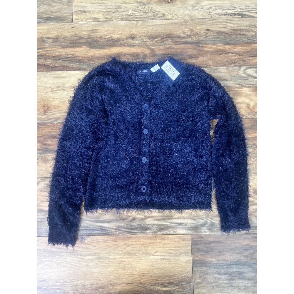 Place girls navy blue fuzzy cardigan size 14/xl winter holiday cozy soft